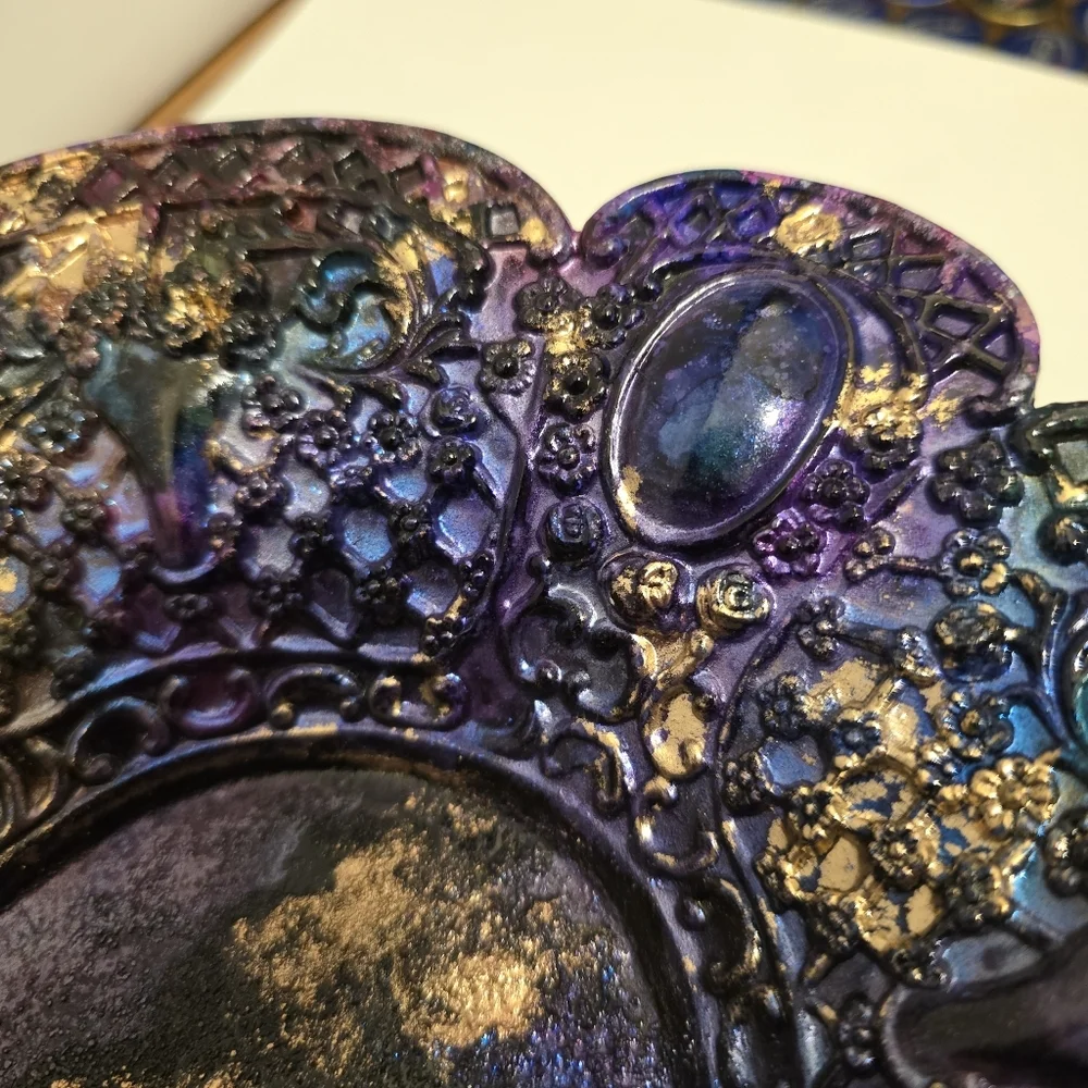 HANDCRAFTED Upcycled Silver Plated Stemmed Dish HANDPAINTED Centerpiece Art